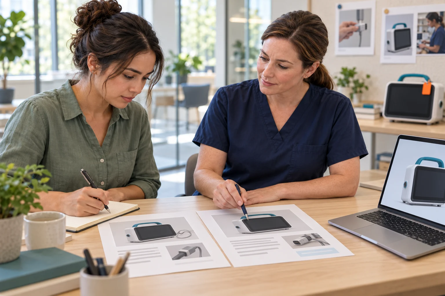 Educator and learning designer compare two lesson versions before a permitted update.